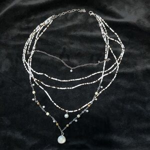 Silpada Jasper Coral Pearl Sterling Silver MOP Tier Strands White Necklace